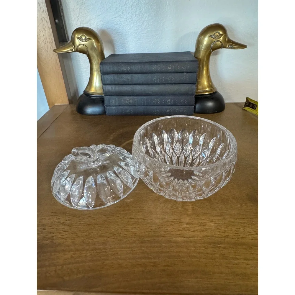 Gorham Crystal Apple Candy Dish with Lid Vintage Glass Trinket‎ Box Jewel Box